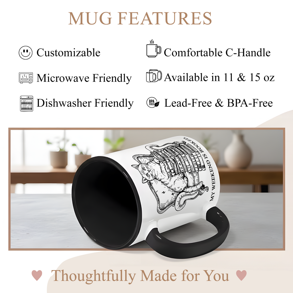 My Weekend Is Booked Mug – Vintage Cat Reading Coffee Cup – Book Lover Gift – Introvert Humor Mug – 11oz 15oz Ringer Mug |Mug  135